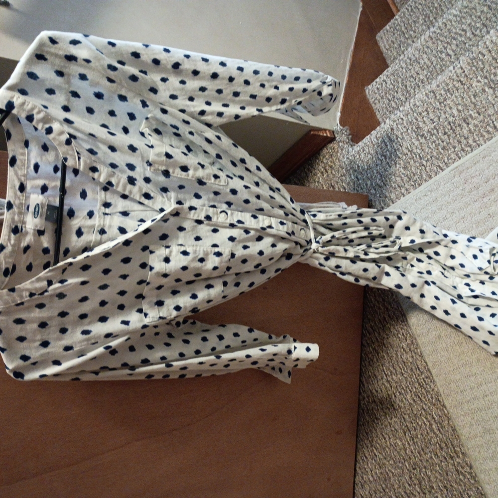 Old Navy White Jumpsuit with Navy Dots